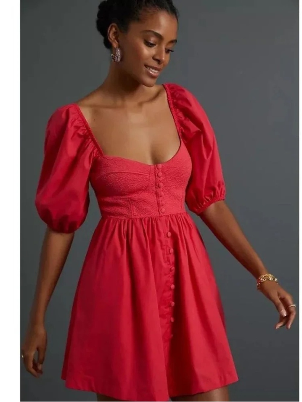 Anthropologie Maeve Puff Sleeve Sweetheart Red Rouge Mini Dress XS